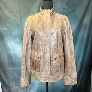 S.Oliver Distressed Lamb Napa Leather‎ Jacket Size Medium Tan Womens Moto Style